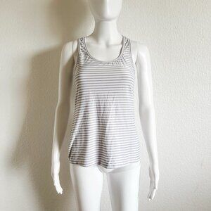 90 Degree by Reflex Medium Gray & White Striped Racerback Athletic Tank
